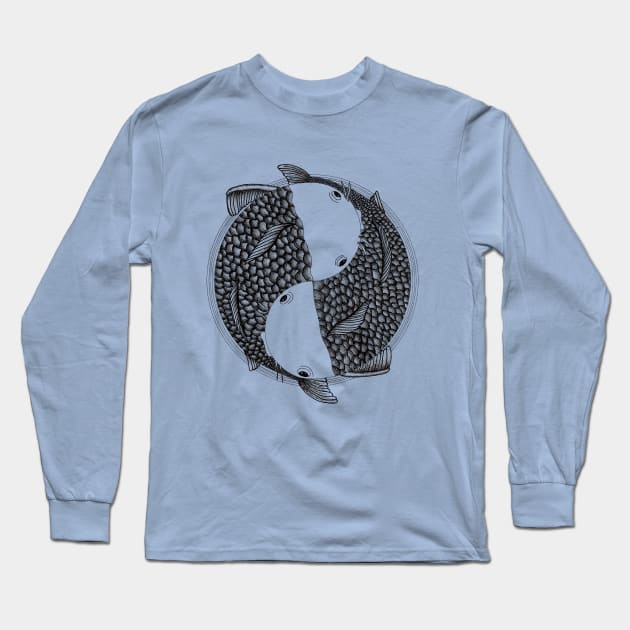 Pisces - Fish Koi - Japanese Tattoo Style (black and white) Long Sleeve T-Shirt by beatrizxe